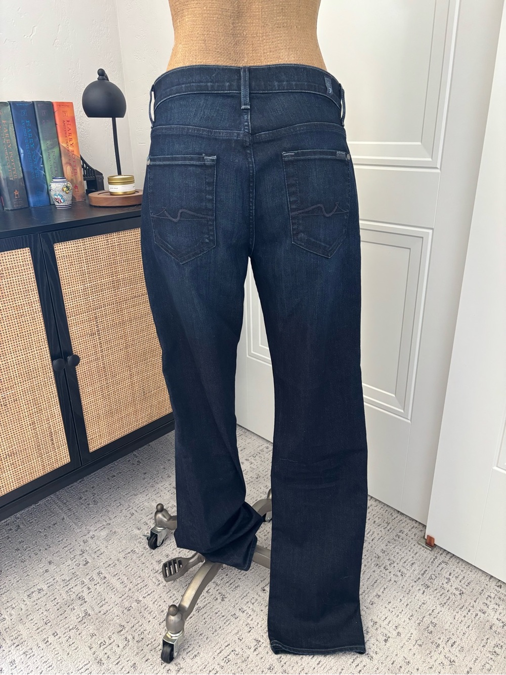 7 For All Mankind Women’s Dark Indigo Straight Jeans - Picture 5 of 13